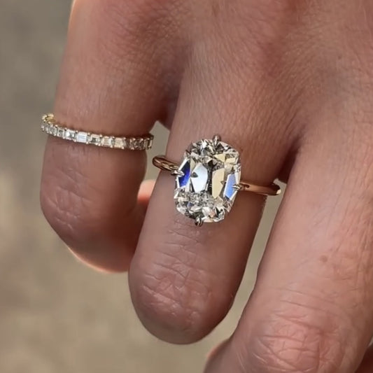 Old Mine Elongated Cushion Lab Grown Engagement Ring Gold Vintage Wedding Anniversary Ring