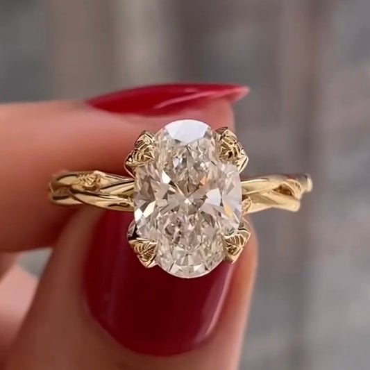 Oval Moissanite Engagement Ring Vintage Gold Lab Grown Wedding Ring Anniversary Ring