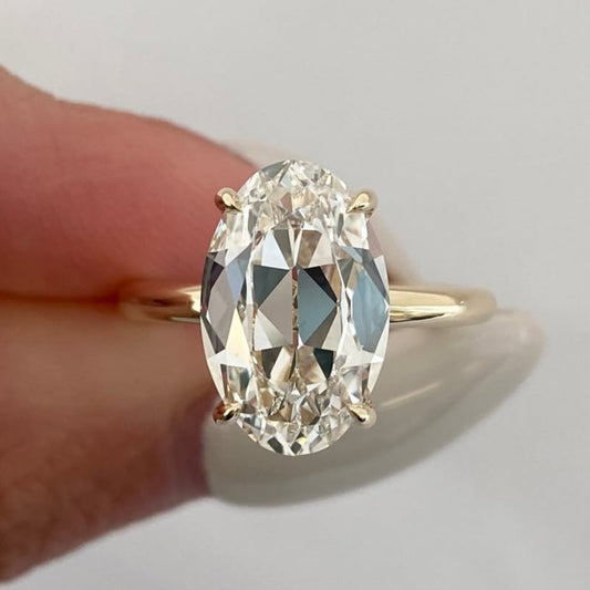 Old Mine Oval Lab Grown Engagement Ring Gold Solitaire Wedding Anniversary Ring