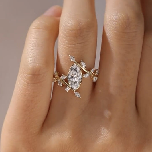Floral Style Marquise Cut Moissanite Engagement Rings Vintage Art Deco  Wedding Rings Nature Inspired Ring Anniversary Ring