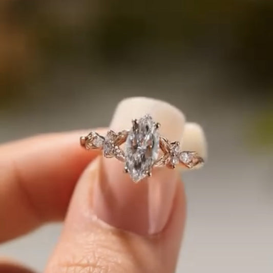 Marquise Cut Moissanite Engagement Ring Art deco  Wedding Ring