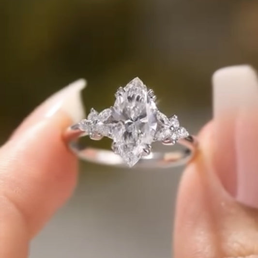 Marquise Art Deco Moissanite Engagement Ring Solid Gold Bridal Wedding Ring