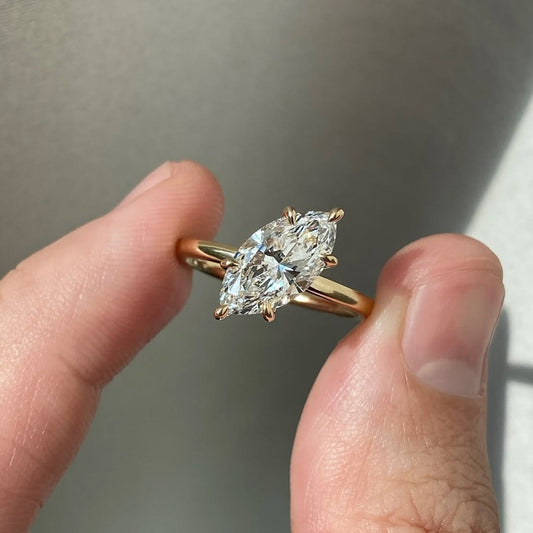 East West Marquise Moissanite Engagement Ring Gold Solitaire Ring