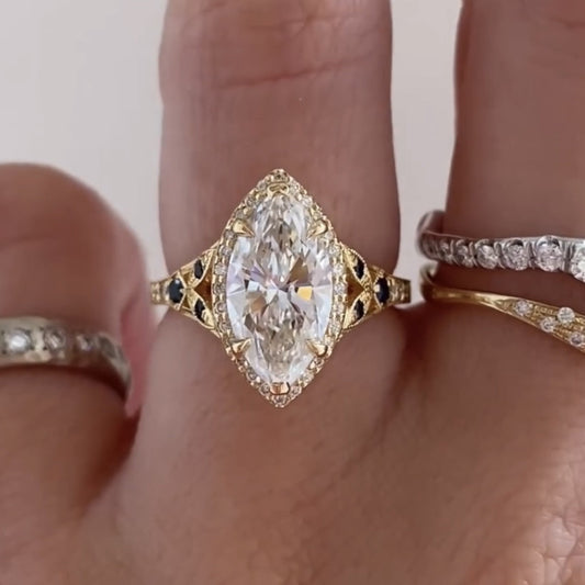 Marquise Halo Set Lab Grown Engagement Ring Vintage inspired Wedding Ring