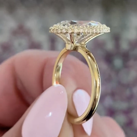 Halo Set Pear Moissanite Engagement Ring bridal Gold Wedding Ring
