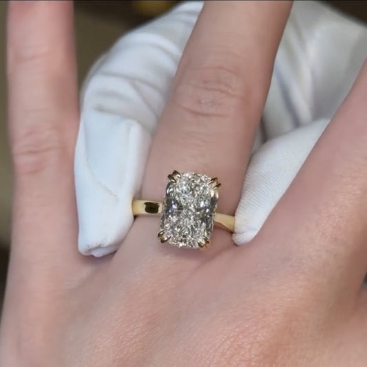 Radiant Double Claw Prong Moissanite Engagement Ring Hidden Halo Wedding Ring