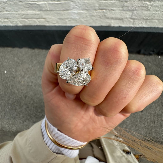 5.00 CT Three Stone Pear And Oval And Cushion Moissanite Engagement Ring Solid Gold Wedding Ring Past Present Future Ring Anniversary Ring