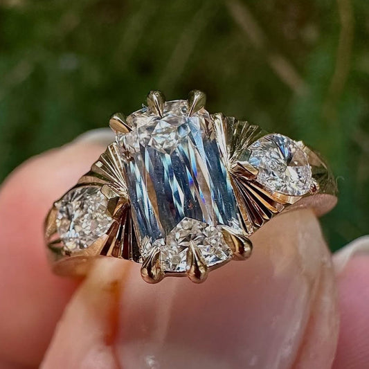 Three Stone Criss Moissanite Engagement Ring  Wedding Antique Diamond Anniversary Ring