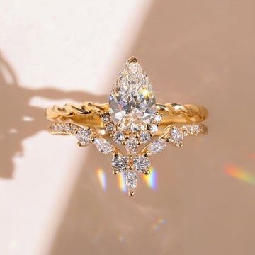 ArtDeco Pear Lab Grown Engagement Ring Set Vintage Wedding  Bridal Anniversary Set