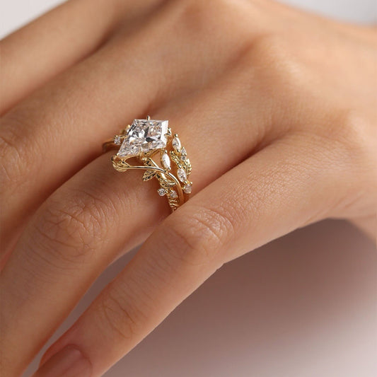 Artdeco Kite Lab Grown Engagement Ring Set Vintage  Bridal Wedding Anniversary Sets
