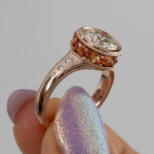 Bezel Set Round Moissanite Engagement Ring Orange Marquise Hidden Halo Wedding Ring Anniversary Rings For Women