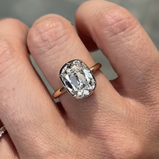 Bezel Set Old Mine Elongated Cushion Lab Grown Engagement Ring Antique Diamond Vintage Wedding Ring Unique Anniversary Ring