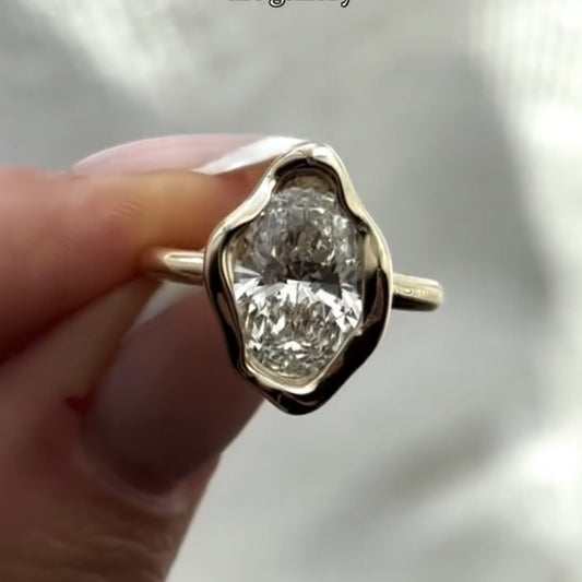 Half Bezel Set Oval Lab Grown Vintage Engagement Ring  Wedding Antique Ring Unique Anniversary Rings For Women