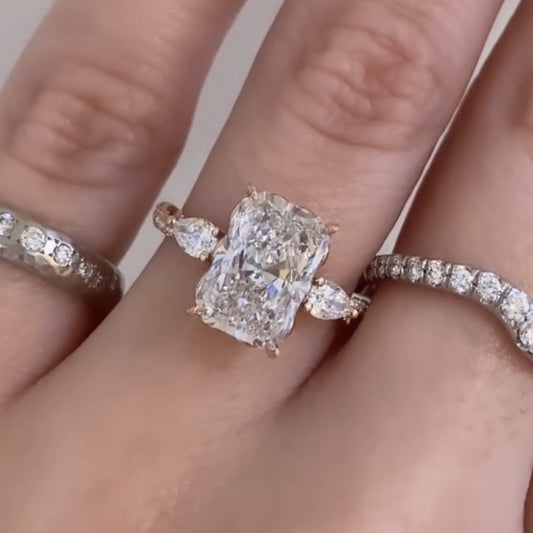 Art Deco Twisted Band Radiant Cut Vintage Moissanite Engagement Ring  Tulip Set Wedding Nature Inspired Anniversary Ring