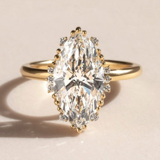 Marquise Cut Moissanite Engagement Ring Cluster Solid Gold Wedding Rings For Women Anniversary Gift For Her Promise Ring
