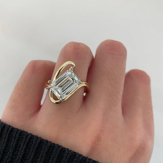 Emerald Moissanite Engagement Ring Curve Band  Gold Wedding Anniversary Ring