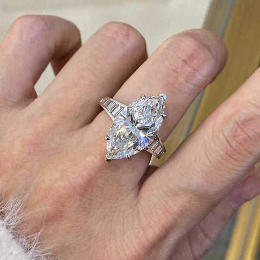 Marquise Lab Grown Engagement Ring Cannel Set Baguette Wedding Ring