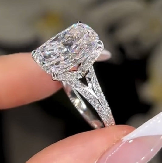 Elongated Cushion Split Shank Moissanite Engagement Ring Gold Wedding Anniversary Ring