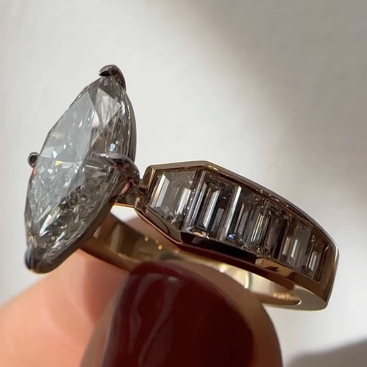 Marquise Moissanite Engagement Ring Channel Set Wedding Ring