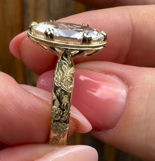 Antique Oval Lab Grown Art Deco Engagement Ring Gold Vintage Wedding Anniversary Ring