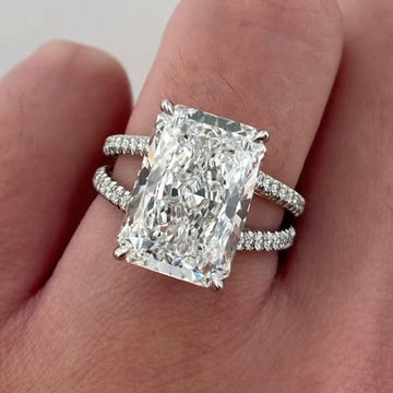 Radiant Moissanite Diamond Engagement Ring Split Shank Double Band White Gold Luxury Ring