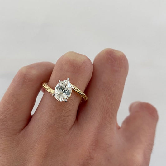 Bypass  Pear Lab Grown Diamond Engagement Ring Yellow Gold Engraved Band Vintage Solitaire Luxury