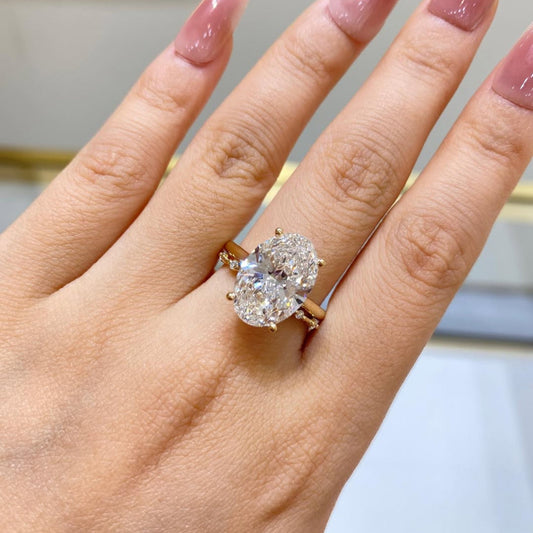 Oval Moissanite Engagement Ring Set Distance Pave Band Set Gold Bridal Wedding Ring Set