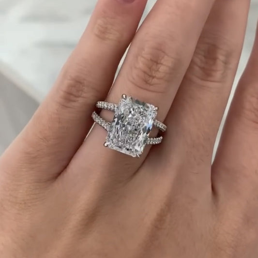 Radiant Moissanite Diamond Engagement Ring Split Shank Double Band White Gold Luxury Ring
