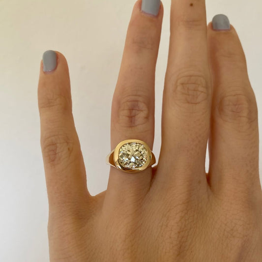 Bezel Set Old Mine Elongated Cushion Moissanite Engagement Ring East West Wedding Gold Ring