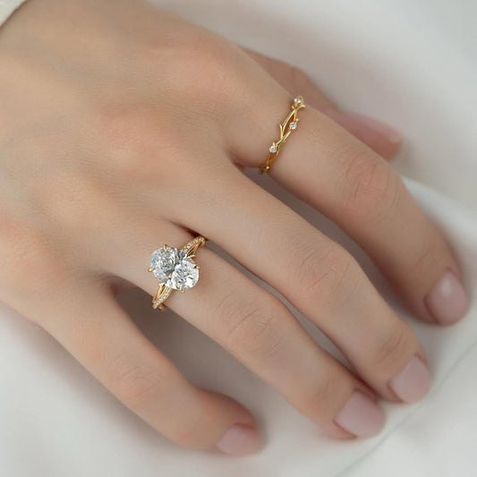 Oval Cut Lab Grown Diamond Engagement Ring Gold Vintage Inspired Ring