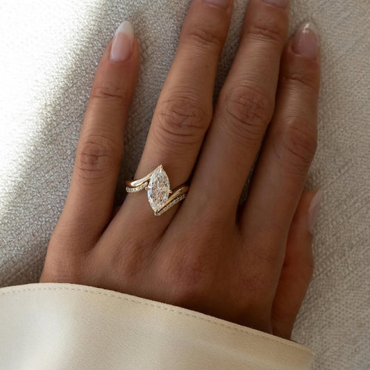 Marquise Moissanite Engagement Ring Set Solid Gold Wedding Bridal Set