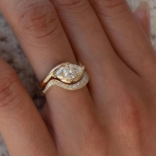 Marquise East West Lab Grown Engagement Ring Set Gold Wedding Bridal Set