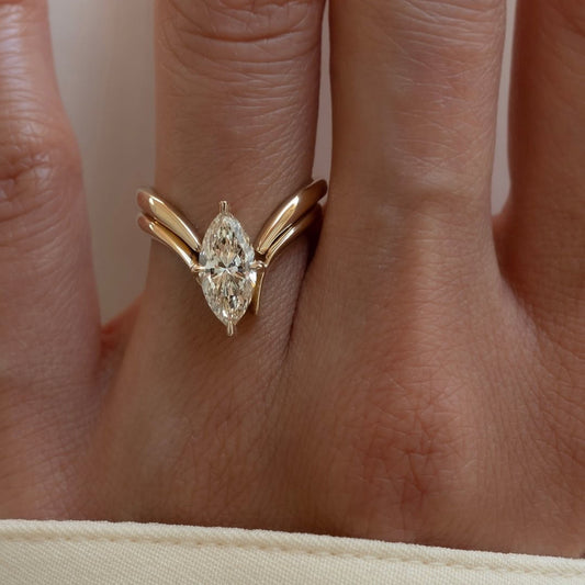 Marquise Cut Lab Grown Engagement Ring Set Curve Band Wedding Bridal Set