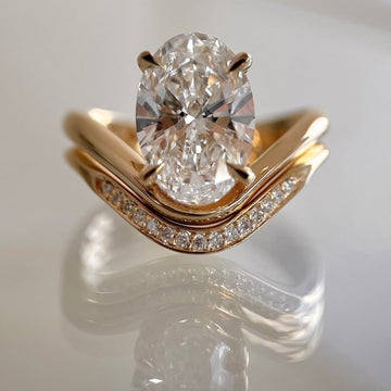 Oval Cut Moissanite  Engagement Bridal Set Curve Band Wedding Ring Set