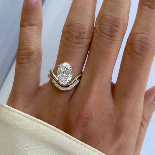 Oval Cut Moissanite  Engagement Bridal Set Curve Band Wedding Ring Set