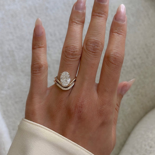 Oval Cut Lab Grown Engagement Bridal Set Curve Band Wedding Ring Set