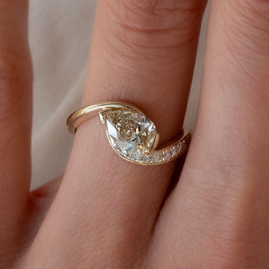 Light Brown Pear Lab Grown Engagement Ring V Prong East West Wedding Ring