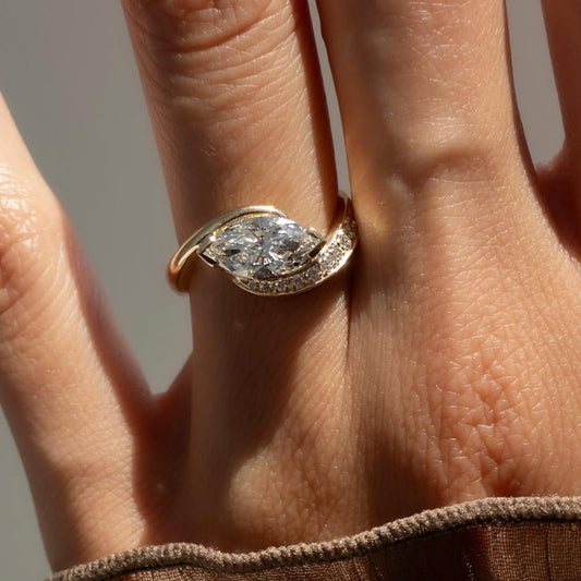 East West Marquise Moissanite Engagement Ring V Prong Wedding Ring