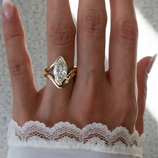 Marquise Moissanite Engagement Ring Set Unique Style Wedding Bridal Set