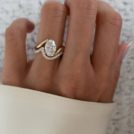Oval Moissanite Engagement Bridal Set Matching Band Wedding Ring Set