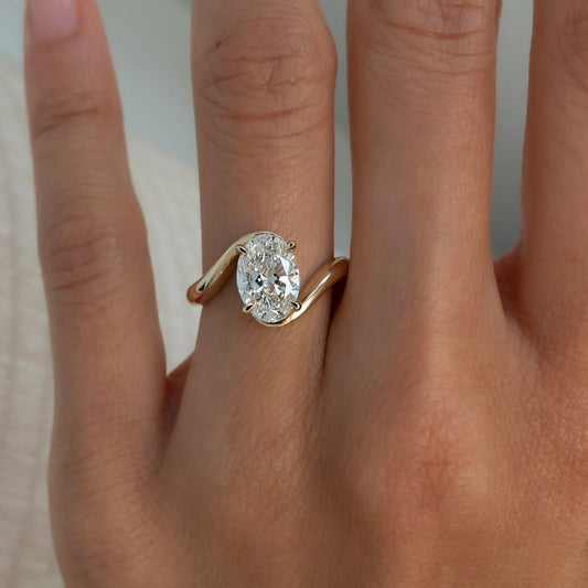 Oval Cut Lab Grown Engagement Ring Bypass Solitaire Wedding Ring