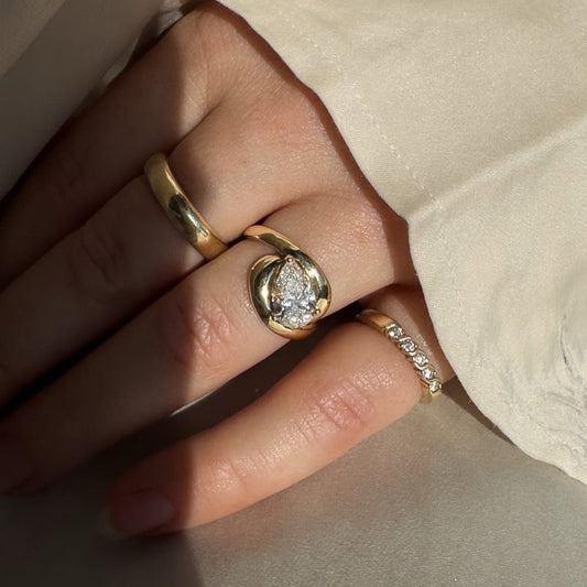 Pear Cut Moissanite Engagement Ring East West Solitaire Wedding Ring