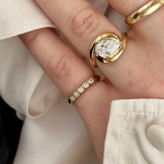 Pear Cut Lab grown Engagement Ring East West Solitaire Wedding Ring