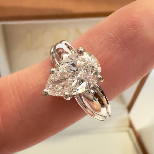 Pear Cut Lab Grown Engagement Ring White Gold Solitaire Wedding Ring
