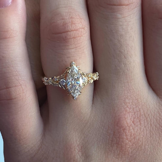 Marquise Moissanite Engagement Ring Vintage Inspired Wedding Ring