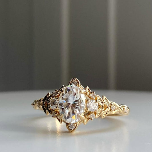 Oval Cut Moissanite Engagement Ring Vintage Inspired Wedding Ring