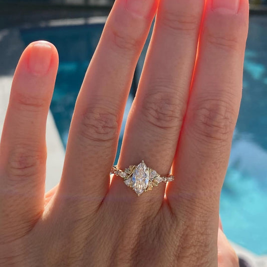 Marquise Cut Moissanite Engagement Ring Art deco Wedding Ring