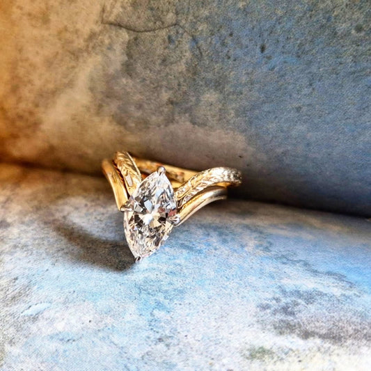 Marquise Moissanite Engagement Ring Set Gold Wedding Bridal Set