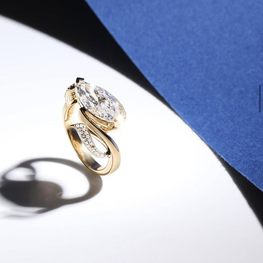 Marquise Moissanite Bridal Engagement Ring Nature Inspired Gold Wedding Ring