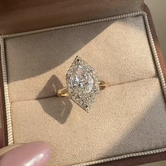 Dutch Marquise Moissanite Halo Set Engagement Ring Solid Gold Wedding Ring